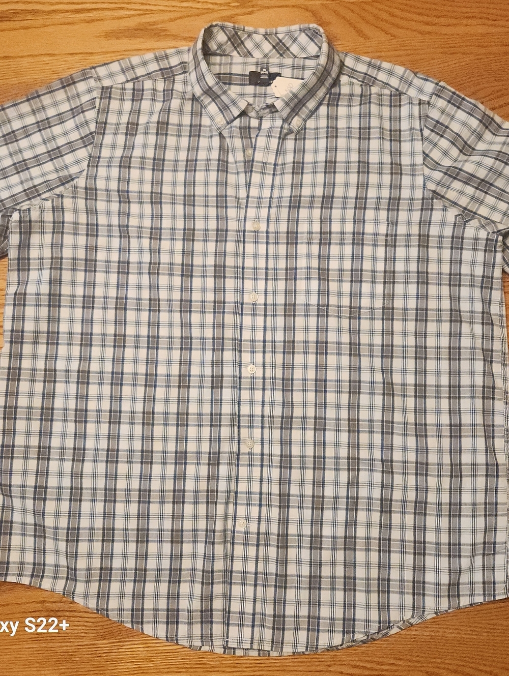 M40 George Oxford Button-Up Short Sleeve Shirt in Blue Gray & White Plaid